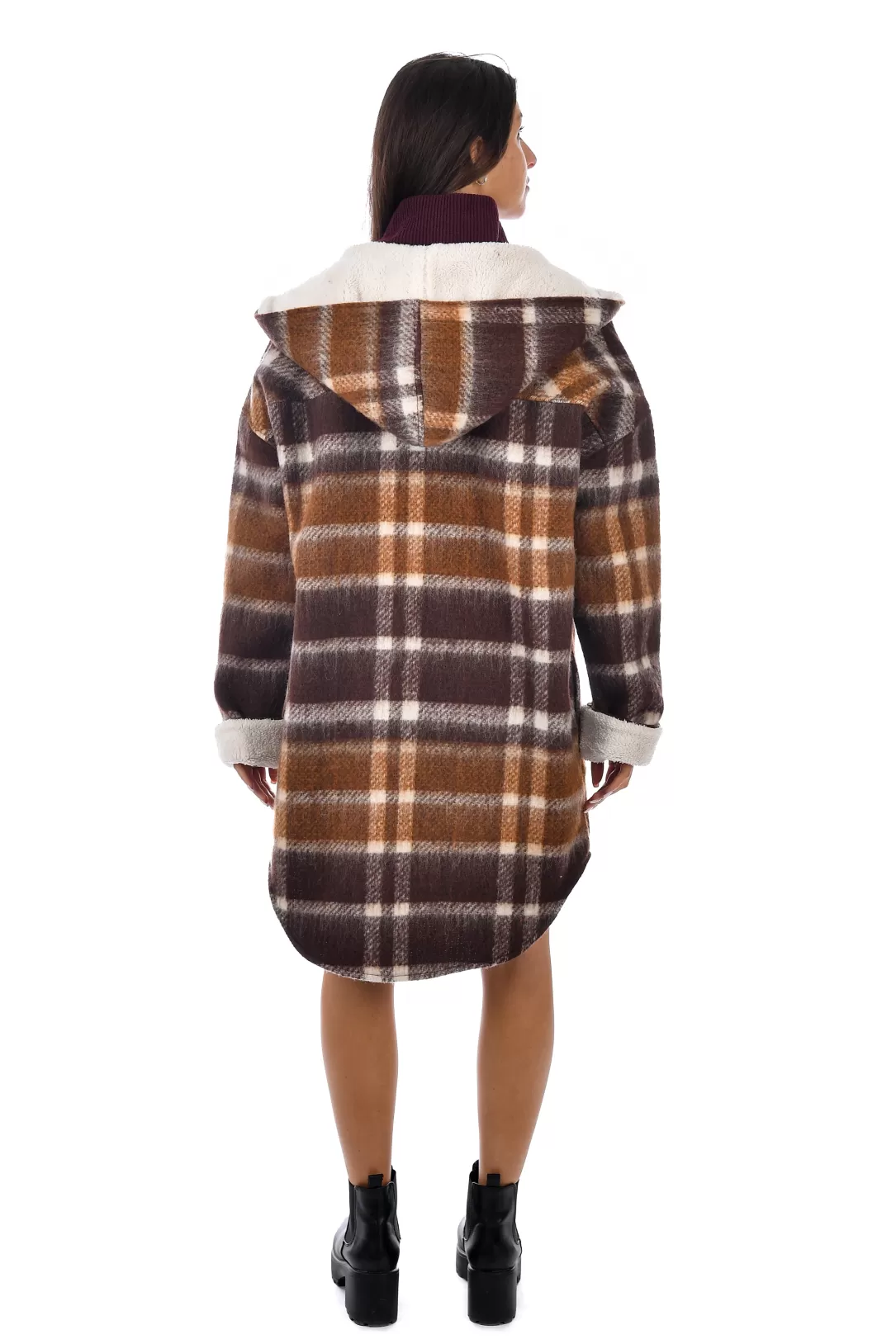 Women RD Style Abby Plaid Shacket-Brown |