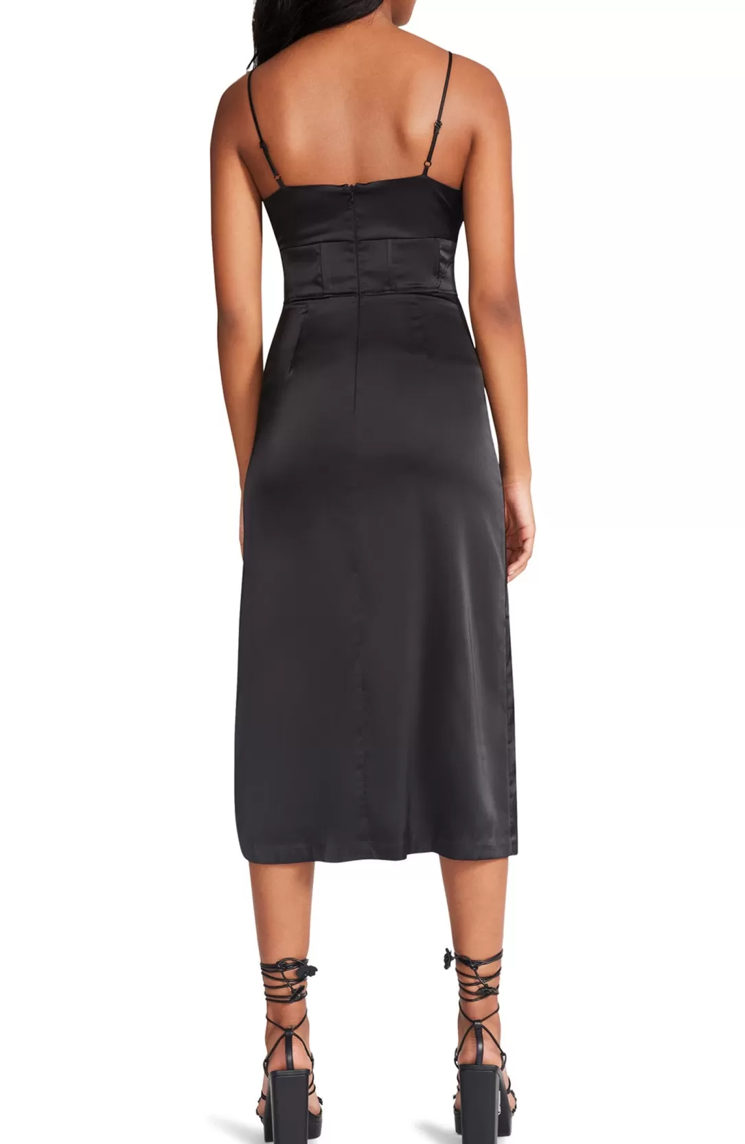 Women BB Dakota by Steve Madden Aimee Satin Midi Dress-Black |