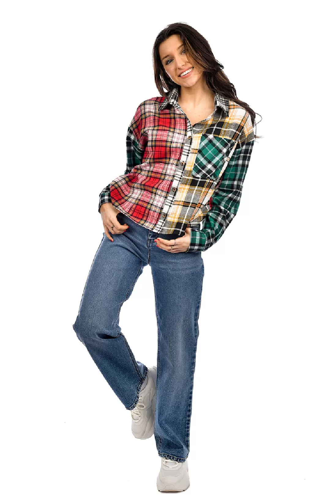 Women RD Style Alison Color Block Flannel Shirt |