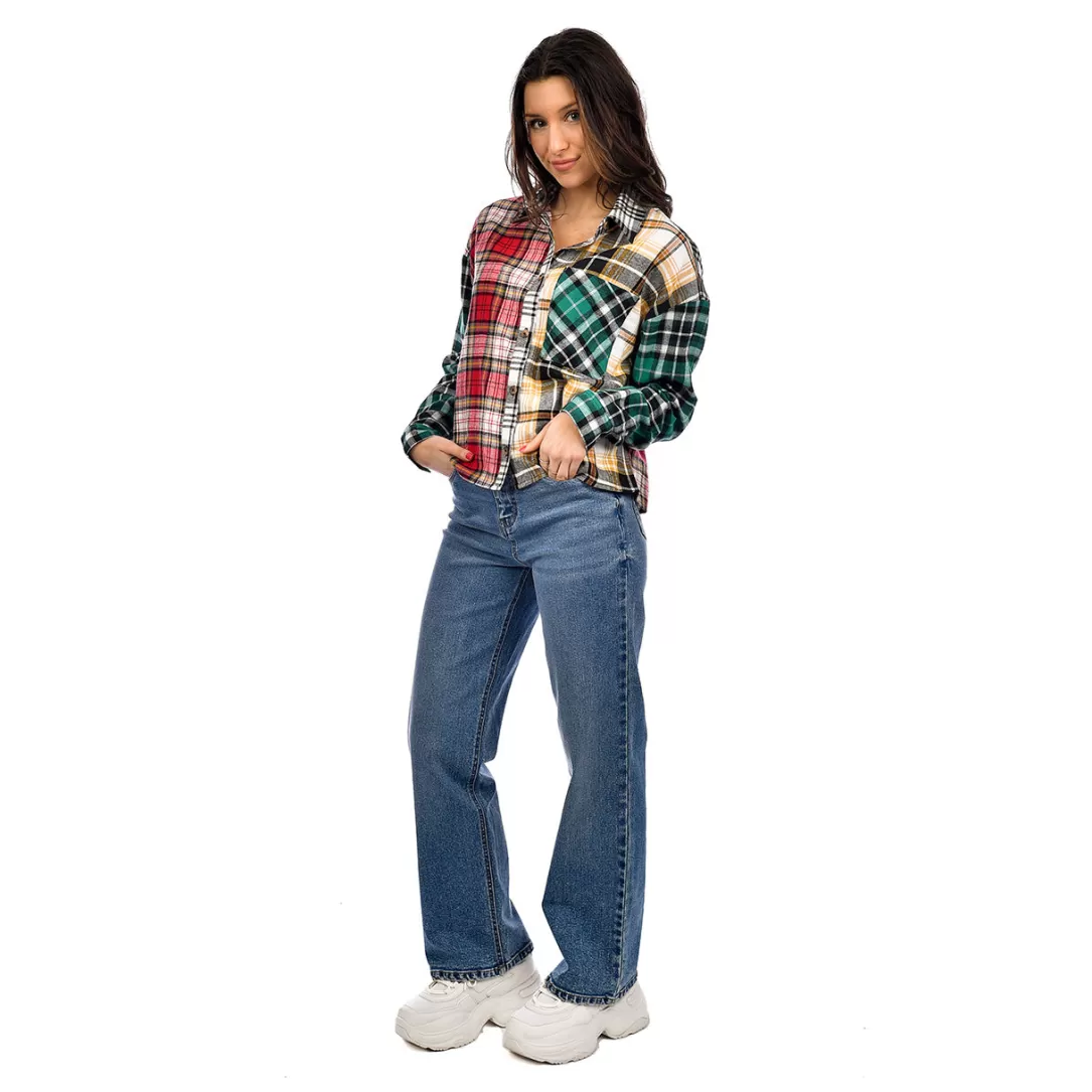 Women RD Style Alison Color Block Flannel Shirt |
