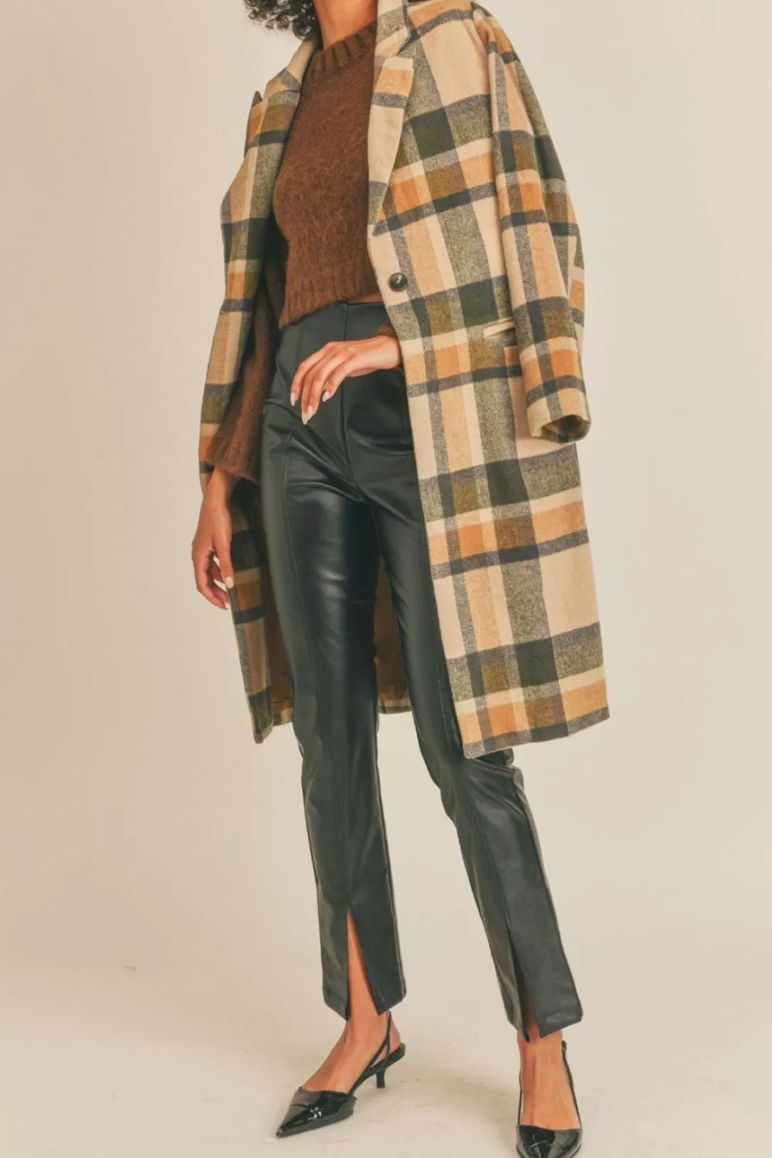 Women Sage The Label All The Way Plaid Coat-Olive Multi |