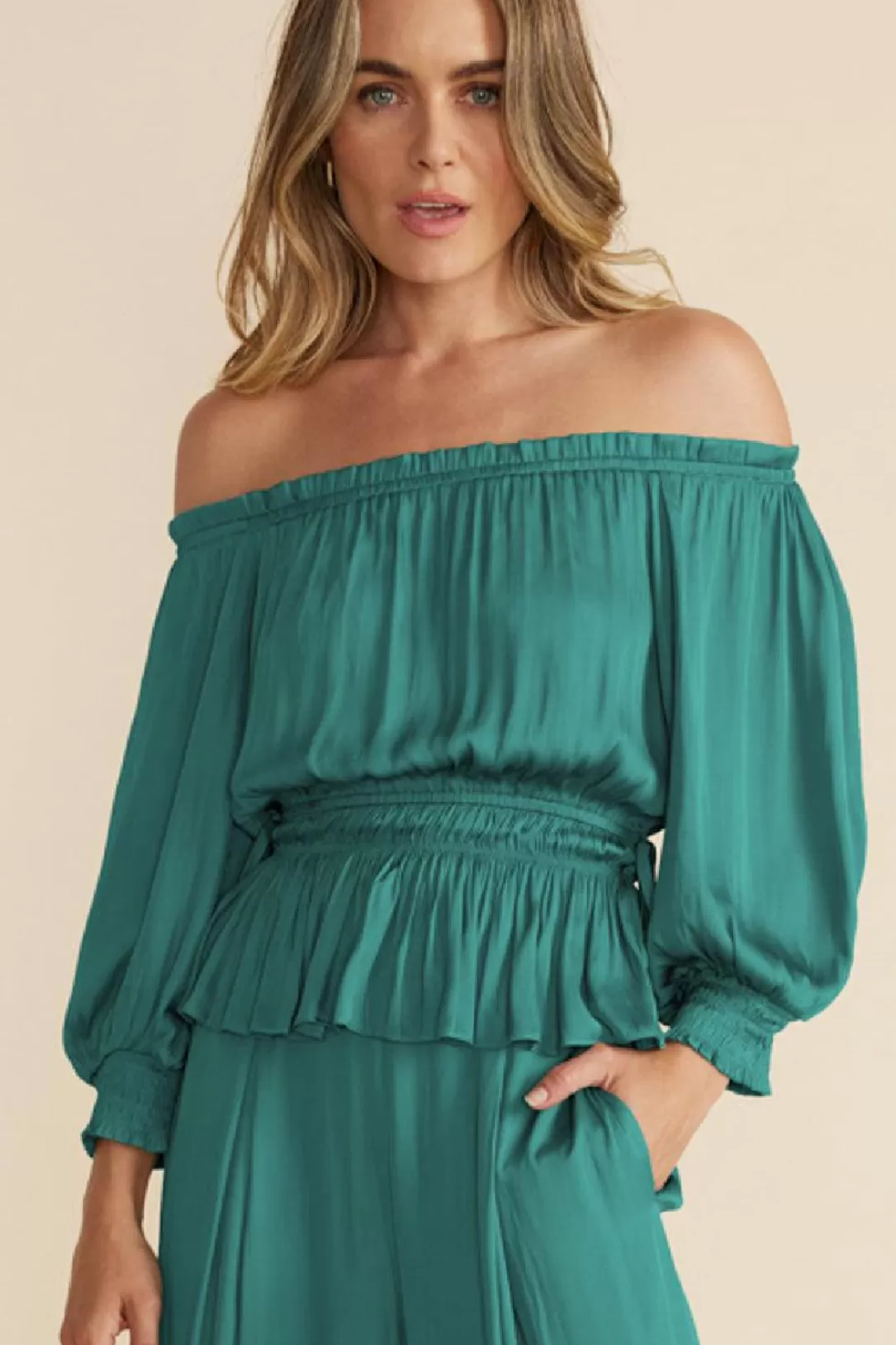 Women Minkpink Anya Off Shoulder Blouse-Emerald |