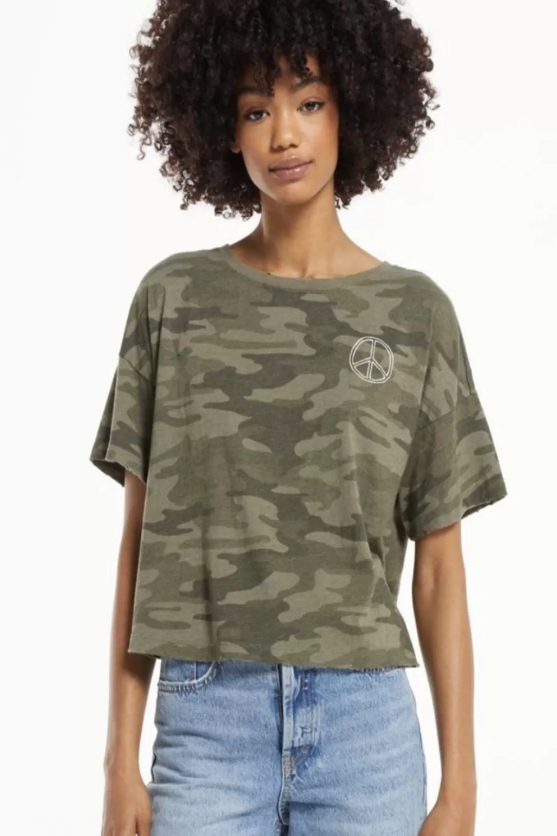 Women Z Supply Be The Peace Skimmer Tee-Camo Dusty Sage | New