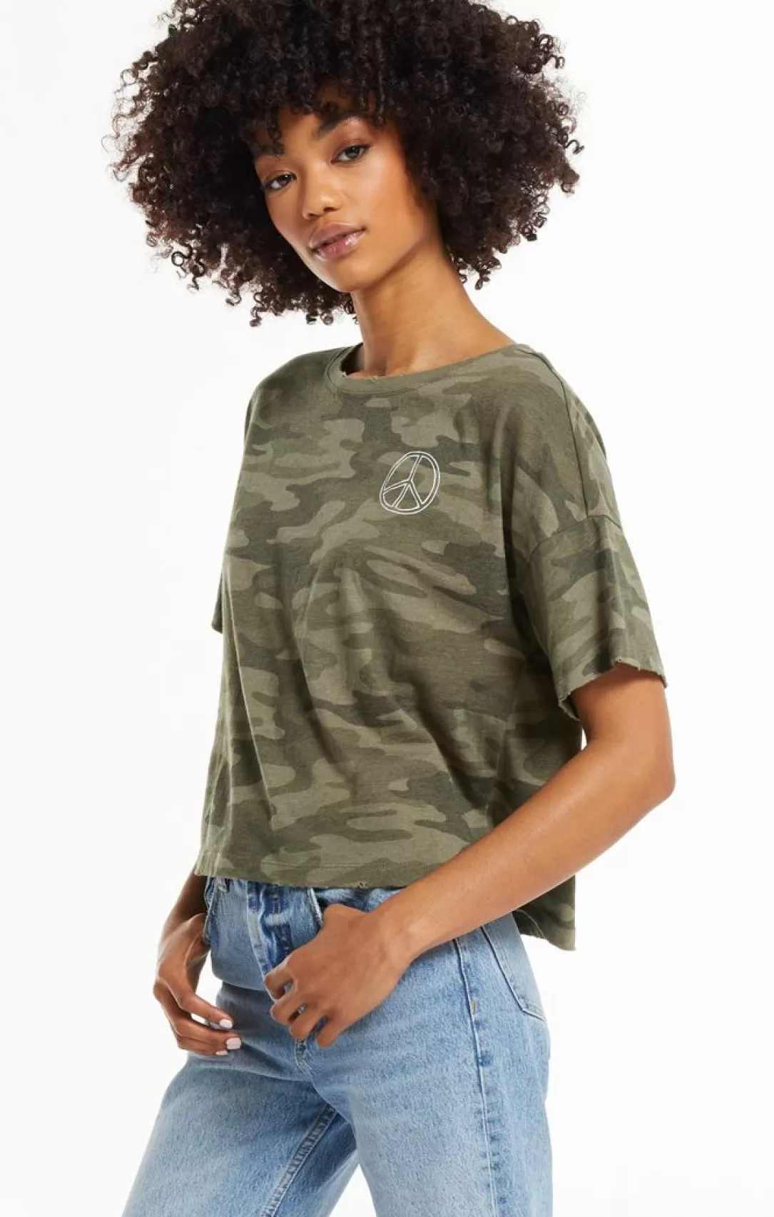 Women Z Supply Be The Peace Skimmer Tee-Camo Dusty Sage | New