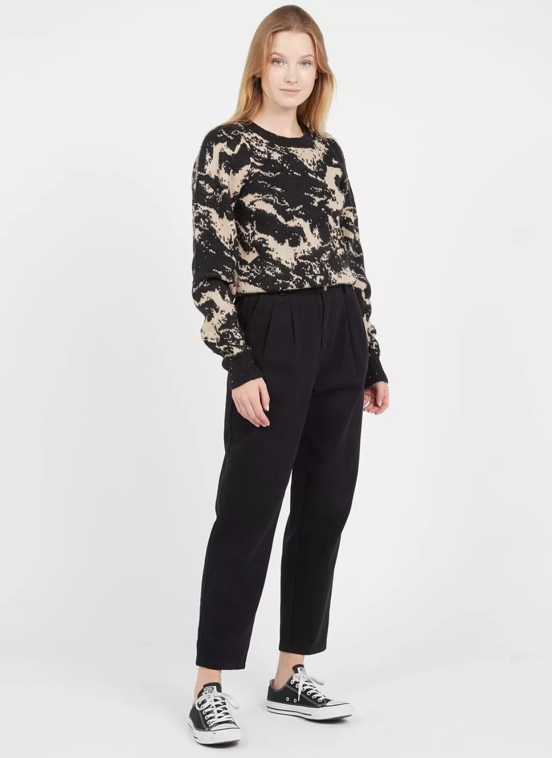 Women The Korner Black And Beige Swirl Sweater |