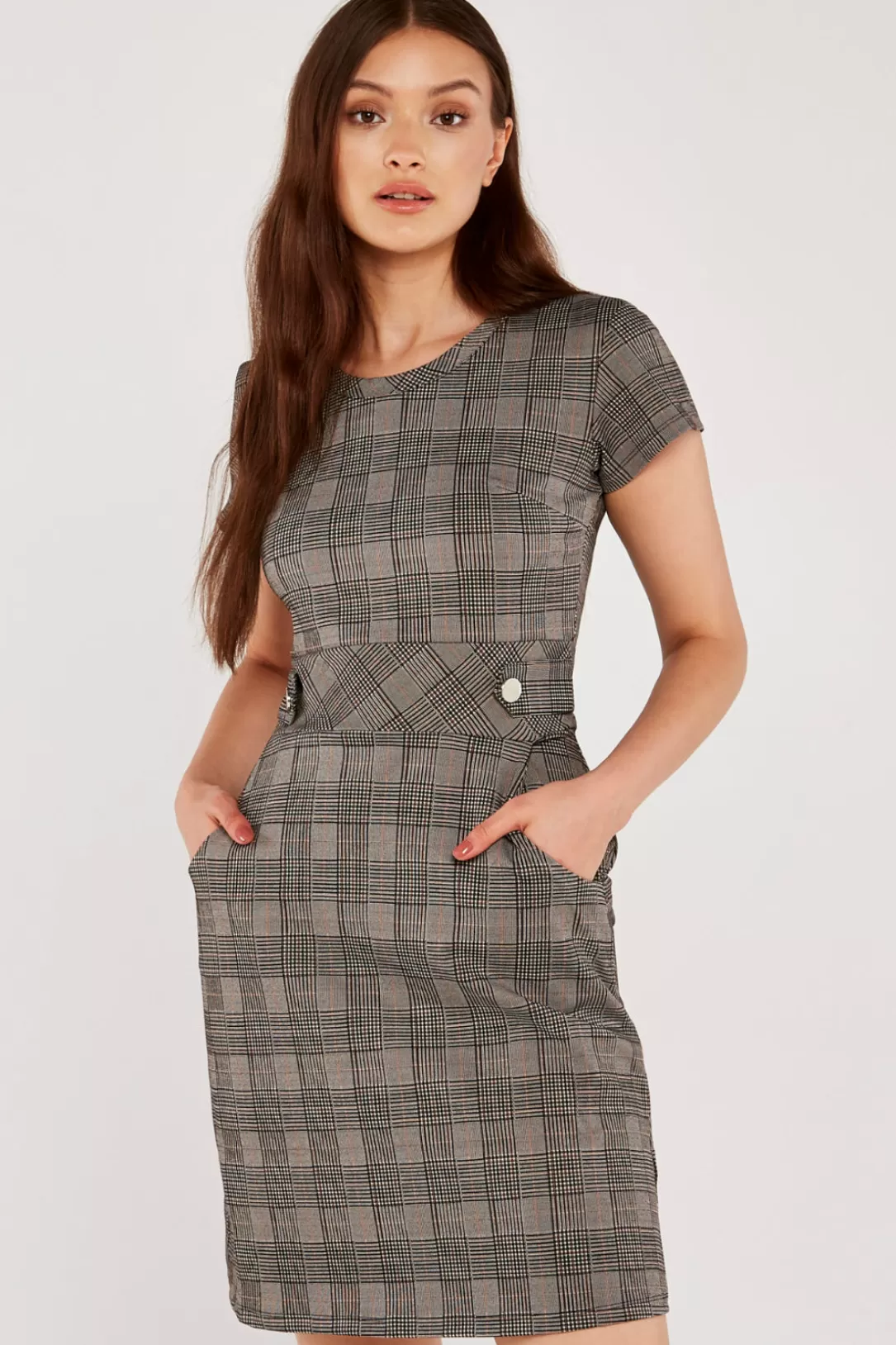 Women Apricot Black Heritage Check Jacquard Dress |