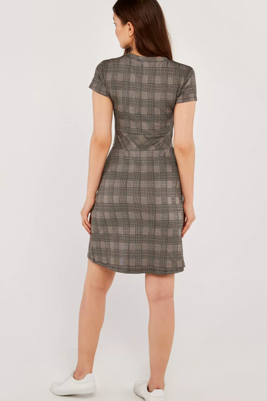 Women Apricot Black Heritage Check Jacquard Dress |