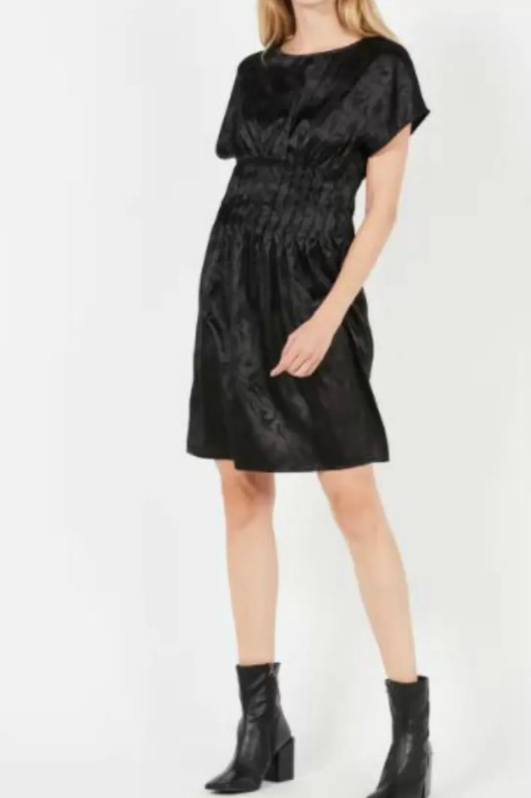 Women The Korner Black Short Jacquard Satin Dress |