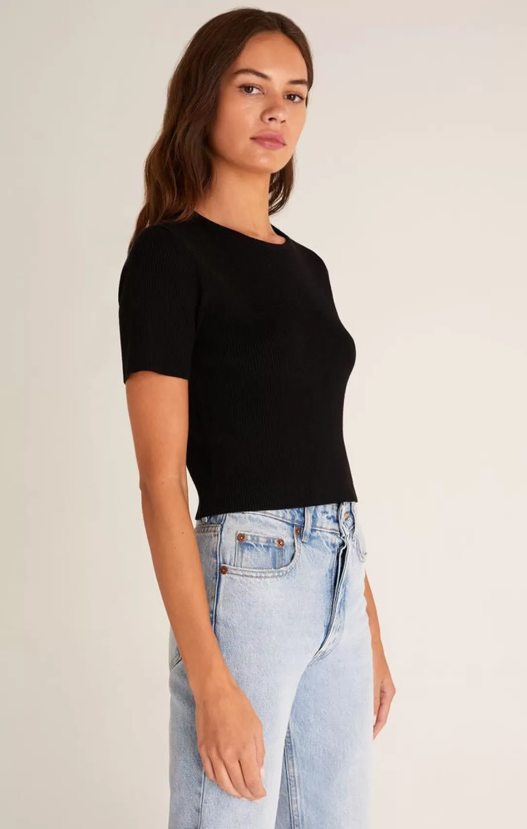 Women Z Supply Camilla Rib Sweater Tee-Black |