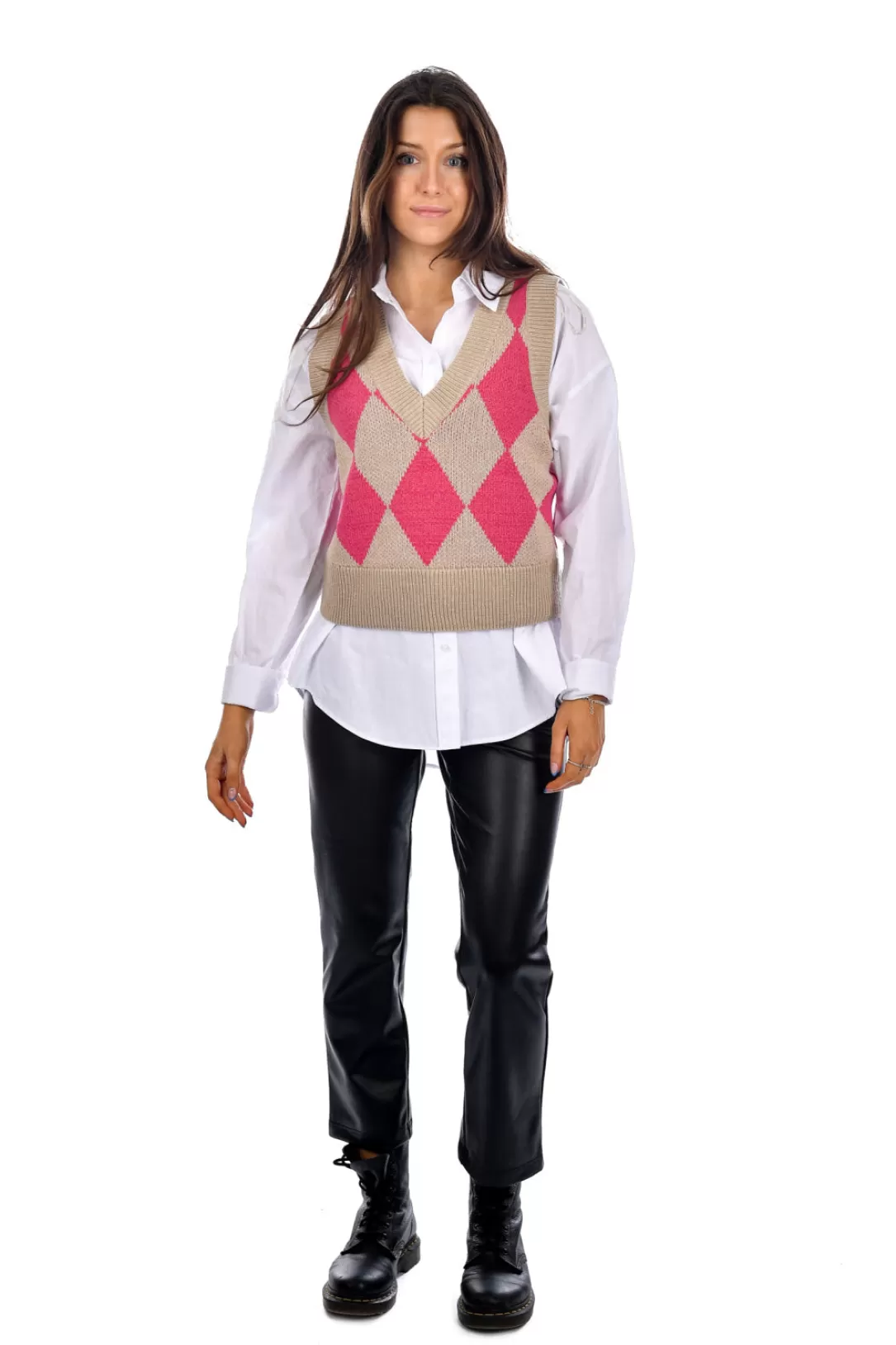 Women RD Style Cher Argyle Crop Vest-Chestnut |