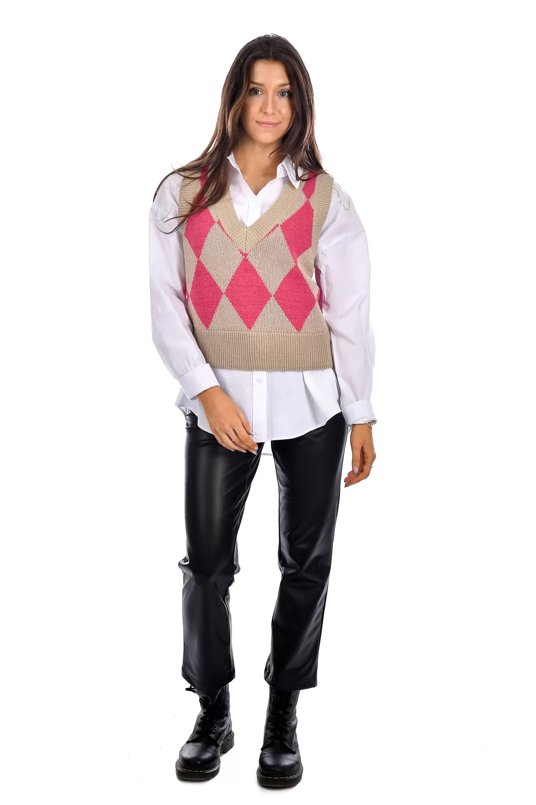 Women RD Style Cher Argyle Crop Vest-Chestnut |