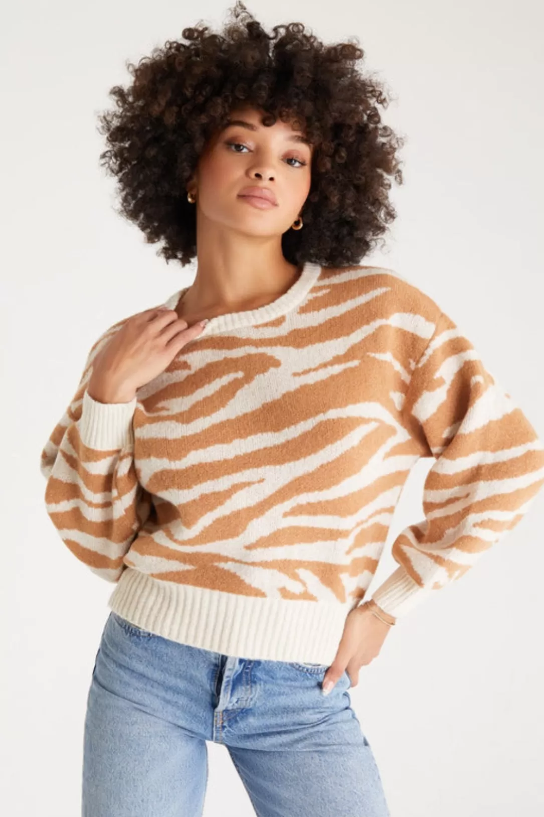 Women Z Supply Cloud Striped Sweater-Sandstone |