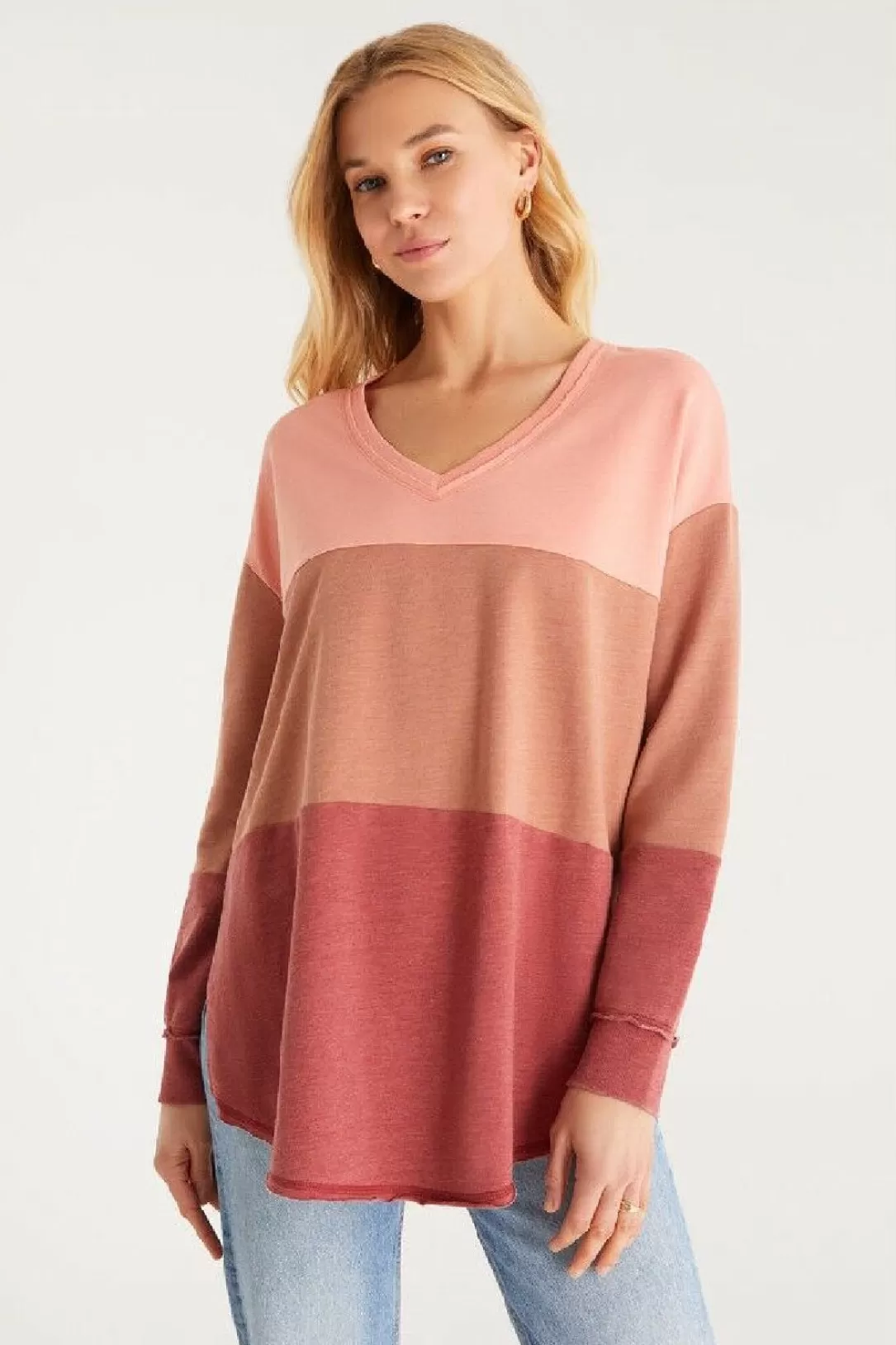 Women Z Supply Color Block V Neck Weekender-Rouge |