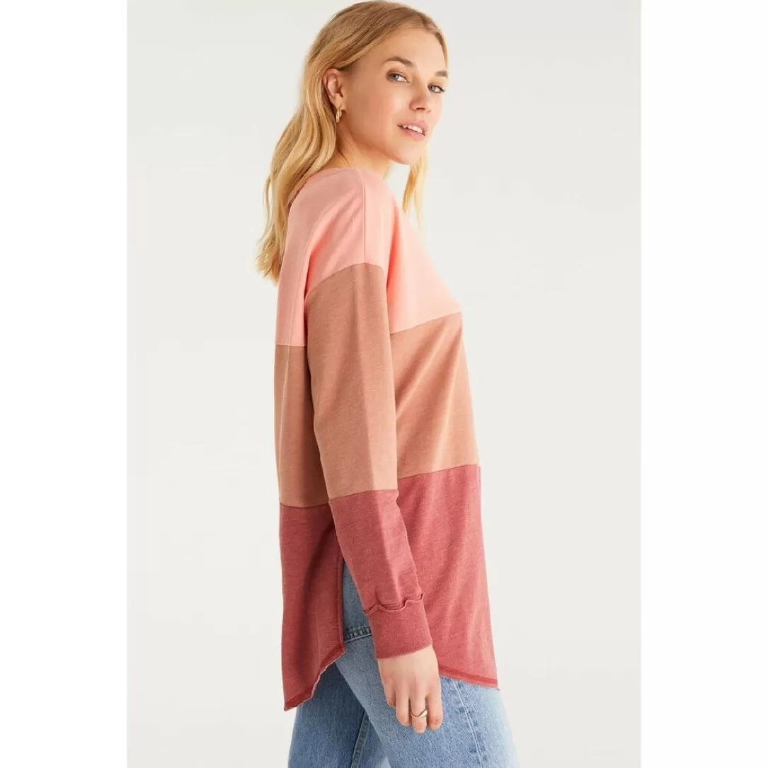 Women Z Supply Color Block V Neck Weekender-Rouge |