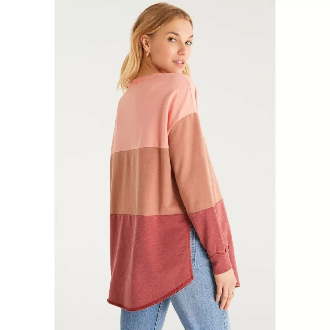 Women Z Supply Color Block V Neck Weekender-Rouge |