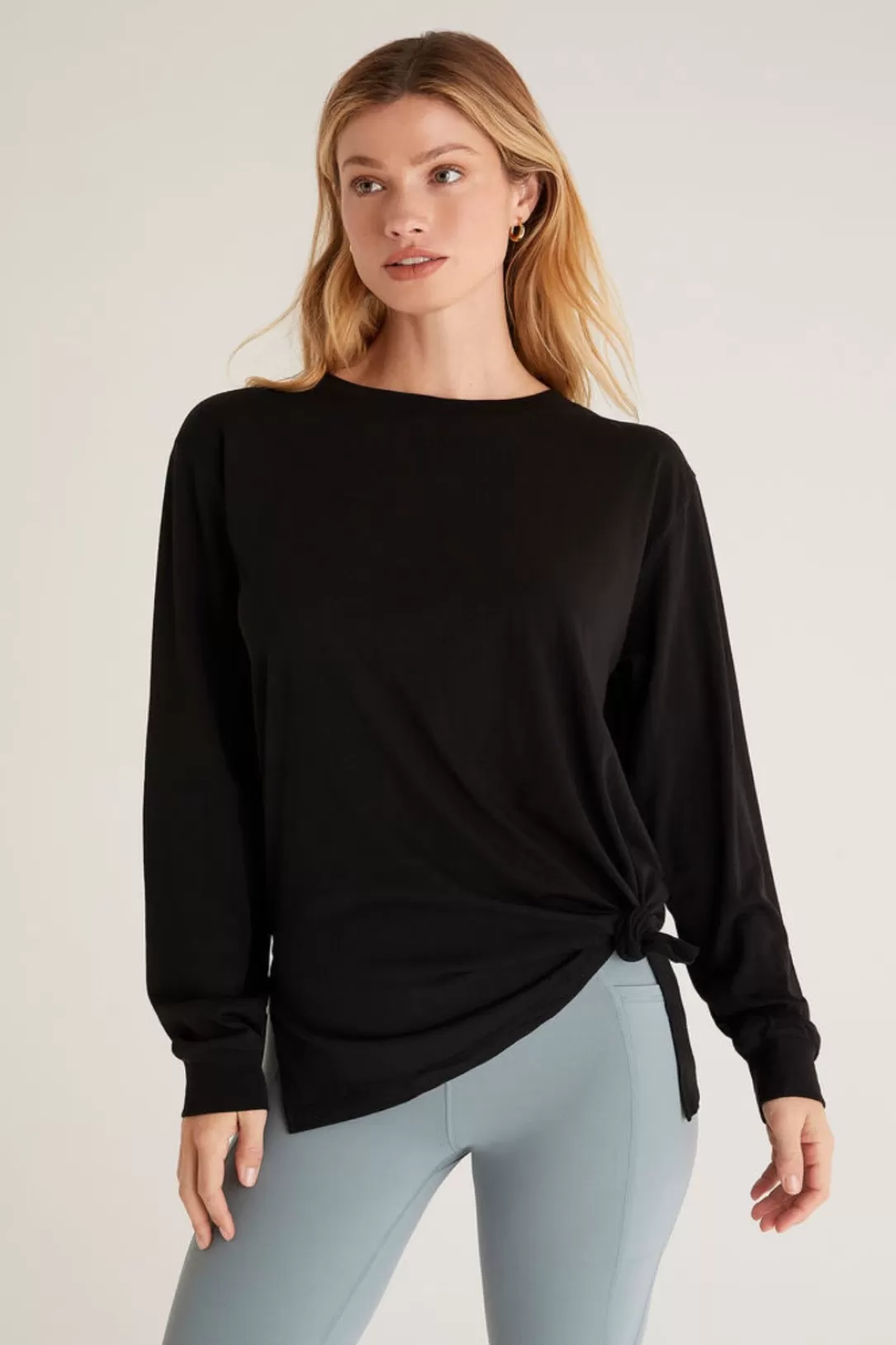 Women Z Supply Cool Down Long Sleeve Top-Black |