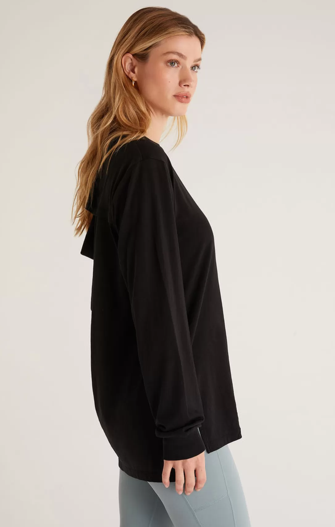 Women Z Supply Cool Down Long Sleeve Top-Black |