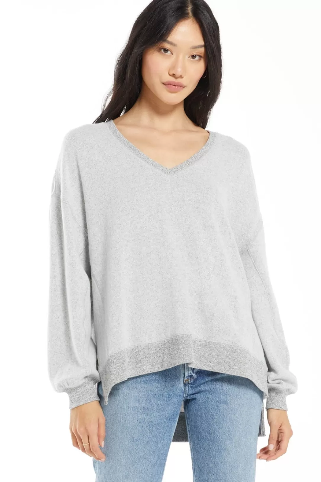 Women Z Supply Cozy V-Neck Modern Weekender-Heather Grey |