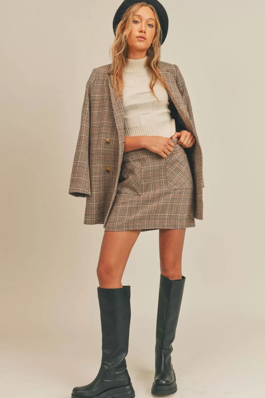 Women Sage The Label Driftwood Darling Plaid Mini Skirt |