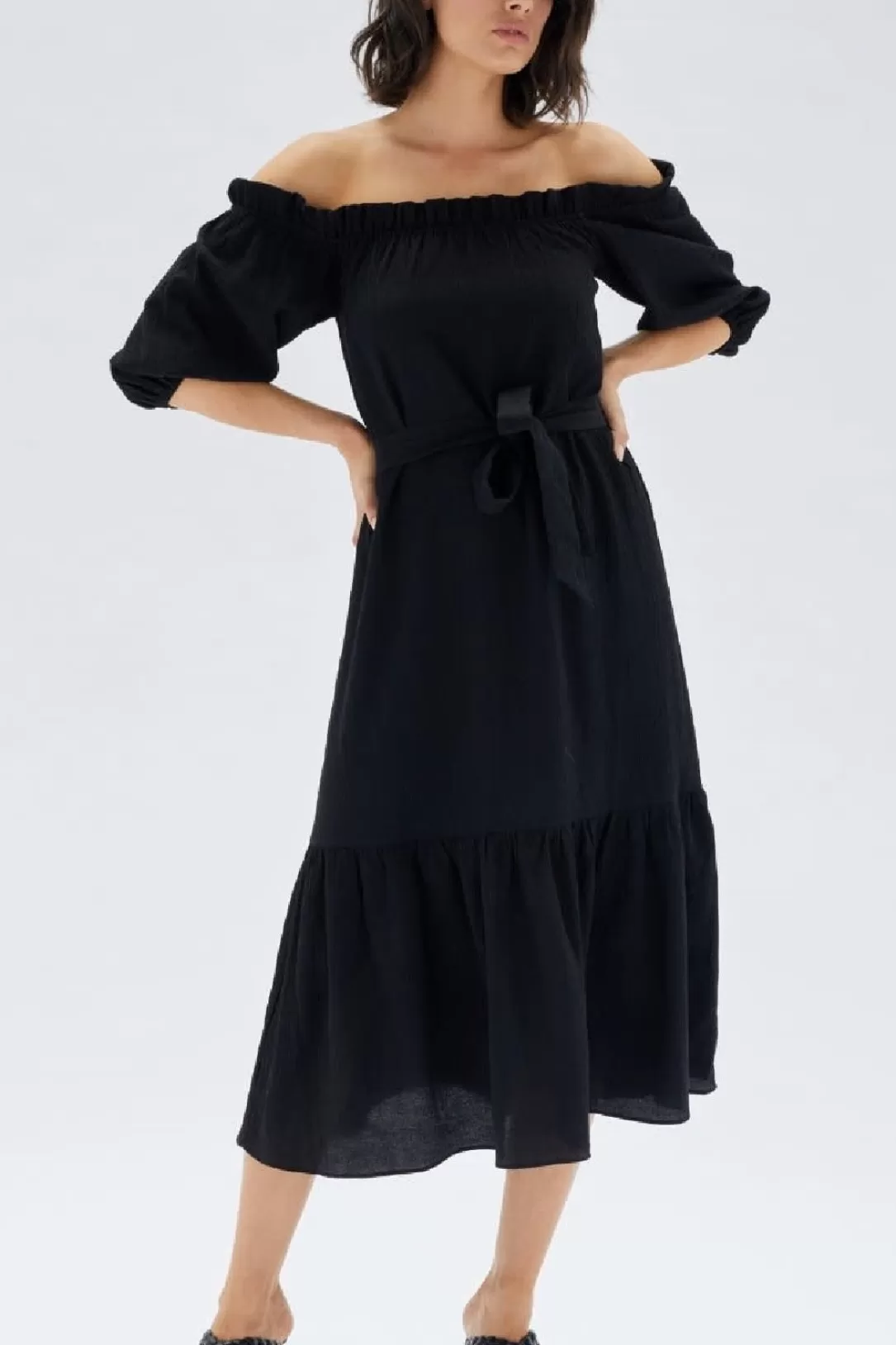 Women Minkpink Fatima Frill Midi Dress-Black |