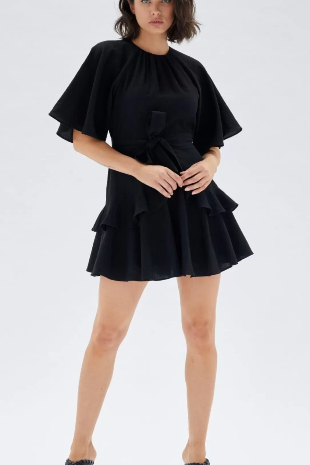 Women Minkpink Fatima Frill Mini Dress-Black |