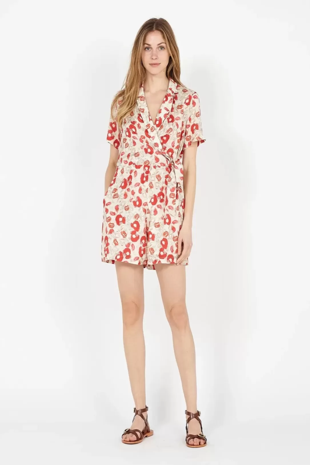 Women The Korner Floral Print Jumpsuit-Red Beige |