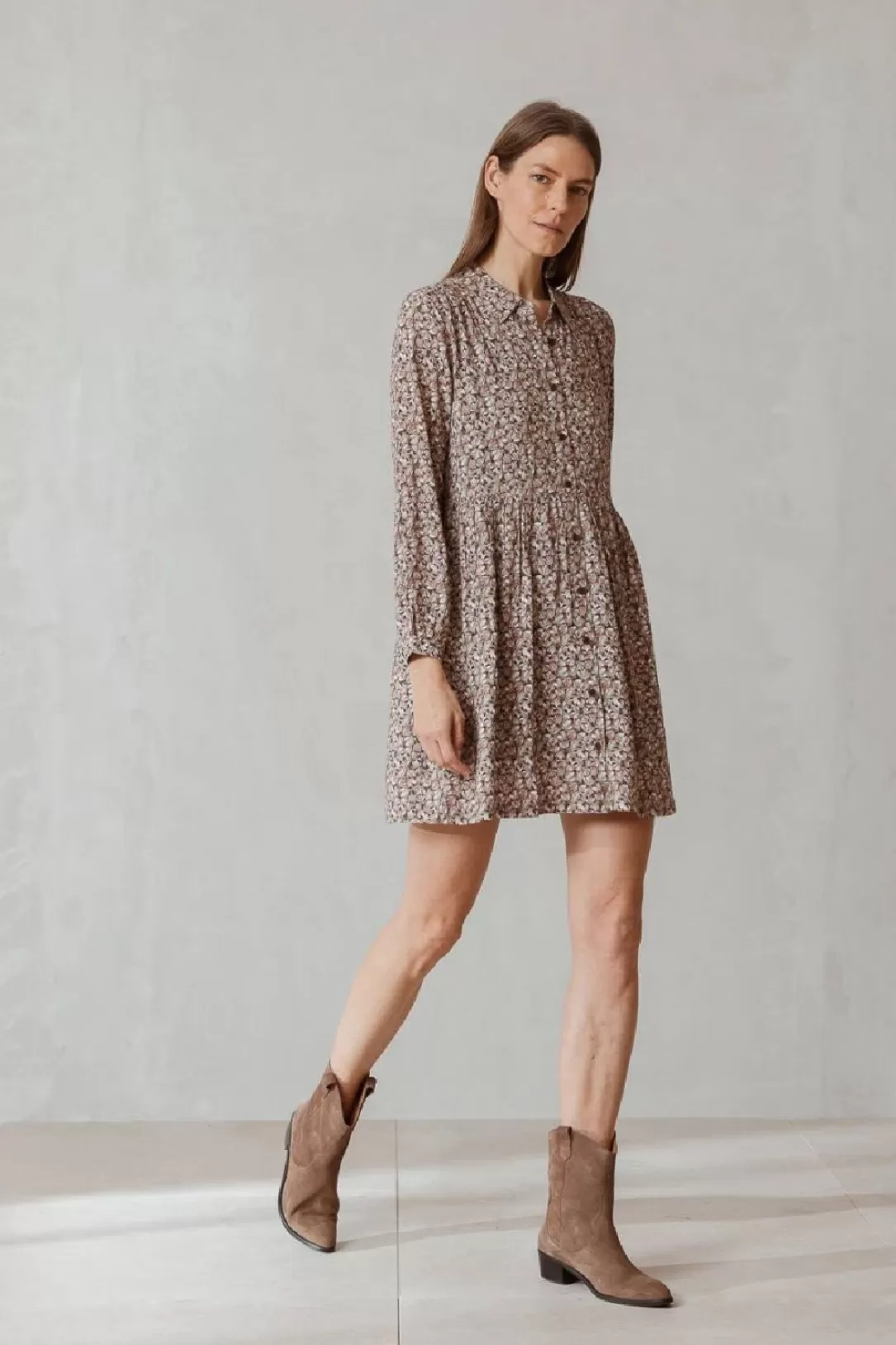 Women Indi & Cold Floral Shirt Dress-Rosa |