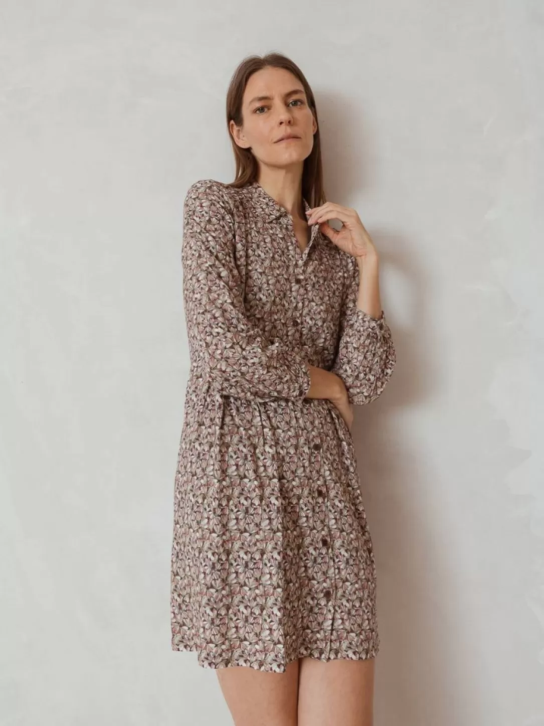 Women Indi & Cold Floral Shirt Dress-Rosa |