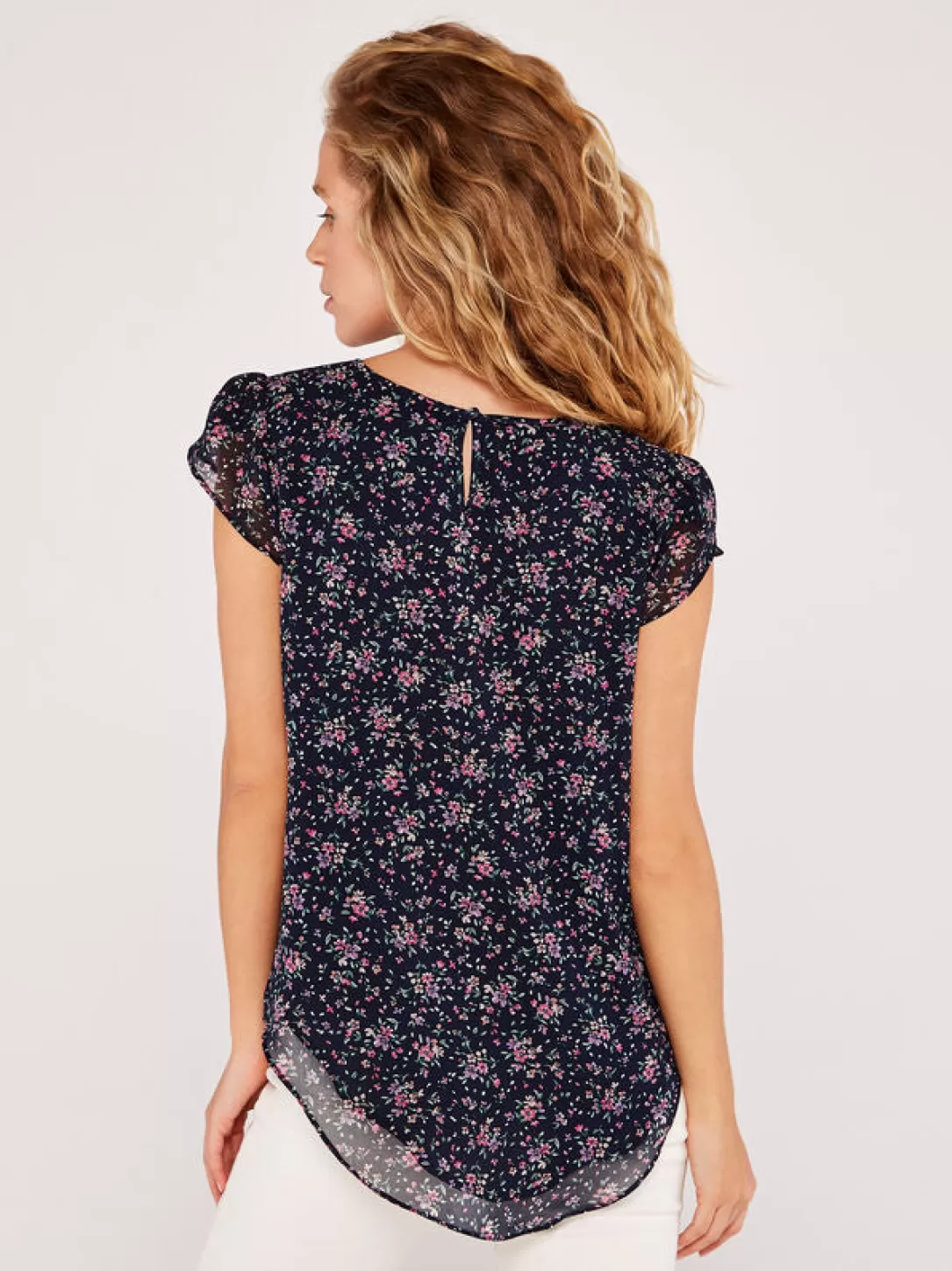 Women Apricot Floral Tulip Chiffon Top |