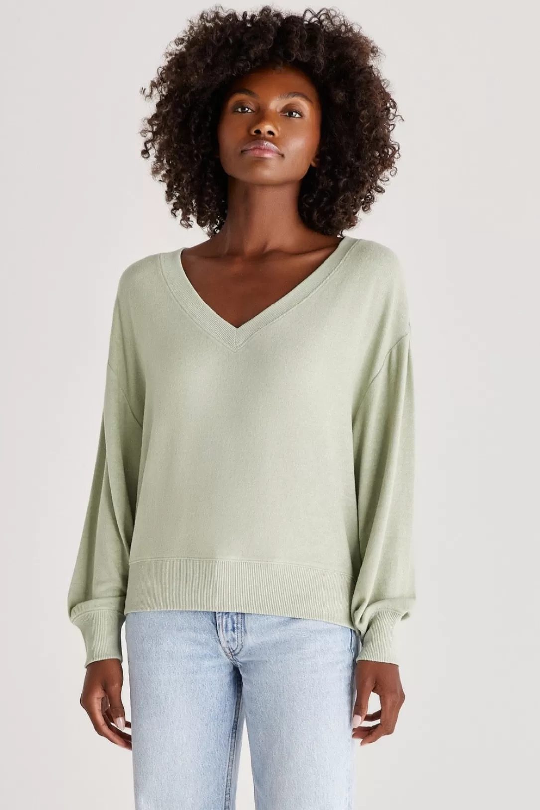 Women Z Supply Francis Marled V-Neck Top-Pistachio |