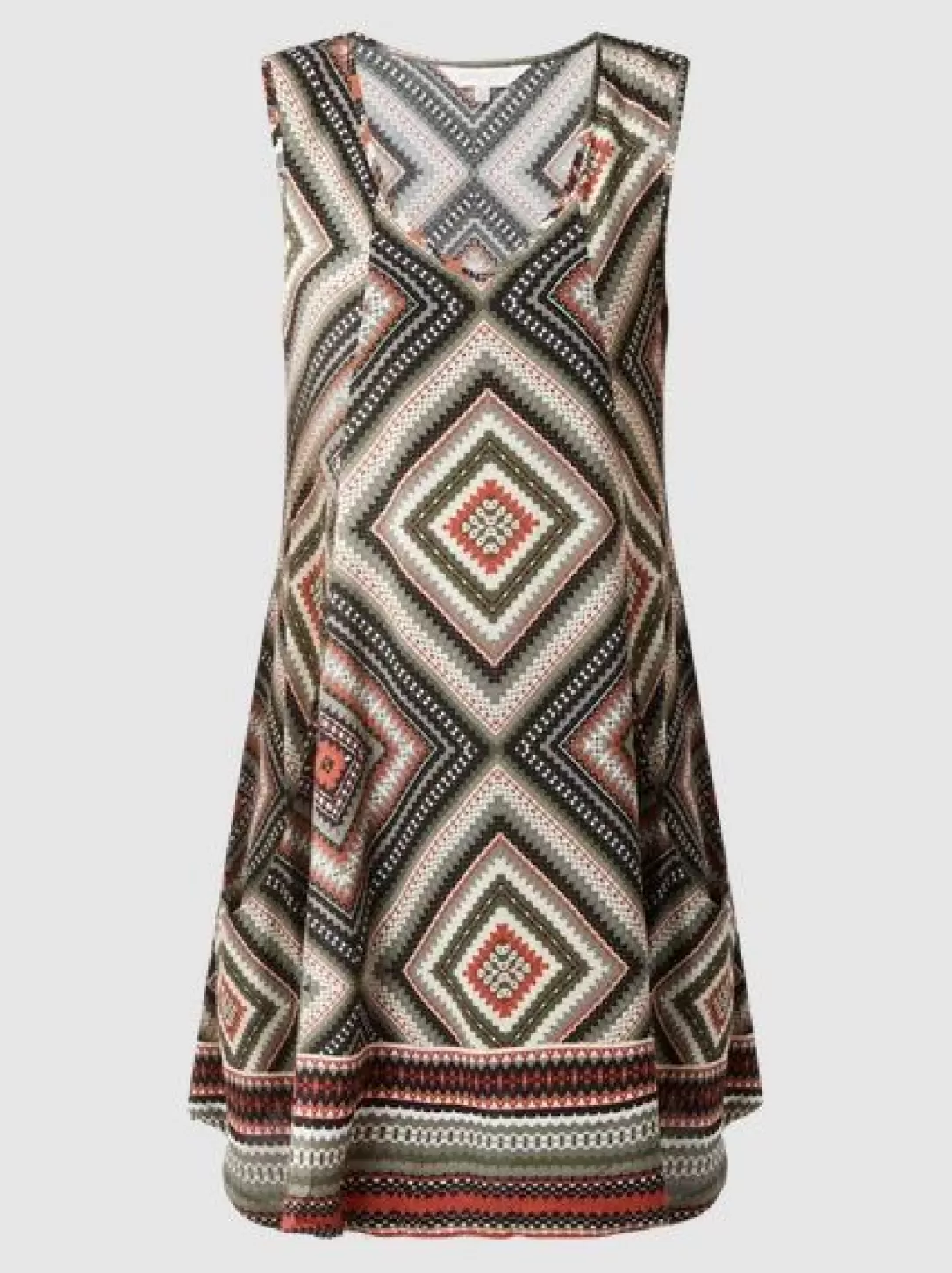 Women Apricot Geo Print V-Neck Dress-Khaki |