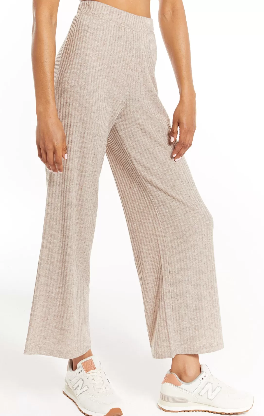 Women Z Supply Geri Wide Rib Pant-Heather Latte |