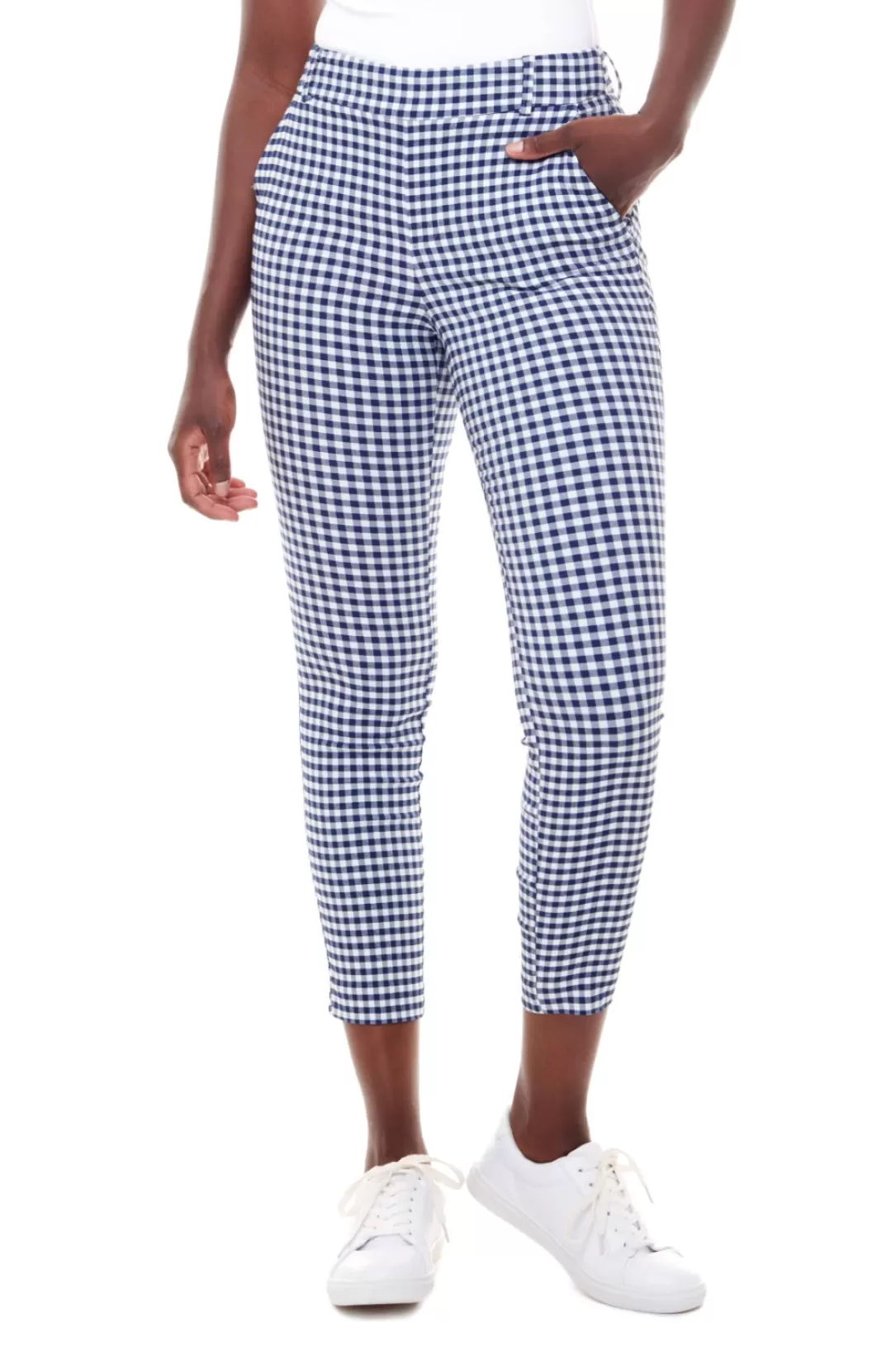 Women I Love Tyler Madison Gwyneth Gingham Trouser Pant-Blue | Up!