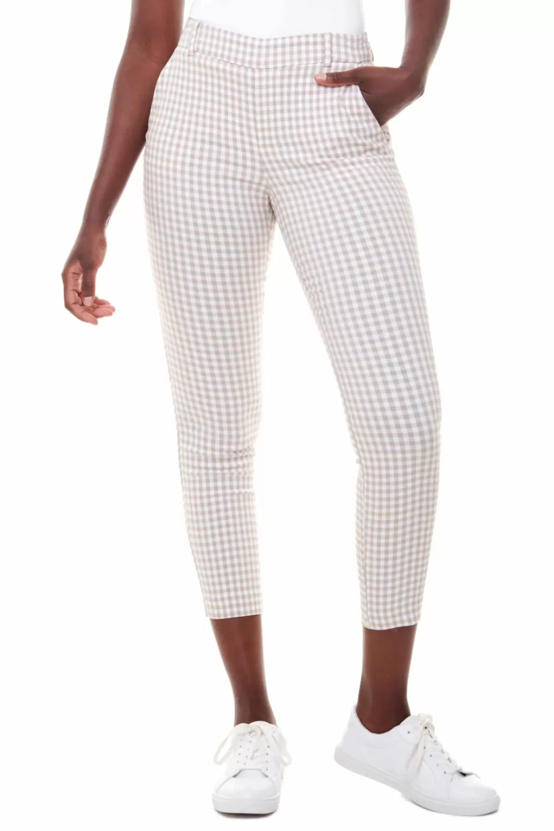 Women I Love Tyler Madison Gwyneth Gingham Trouser Pant-Tan | Up!