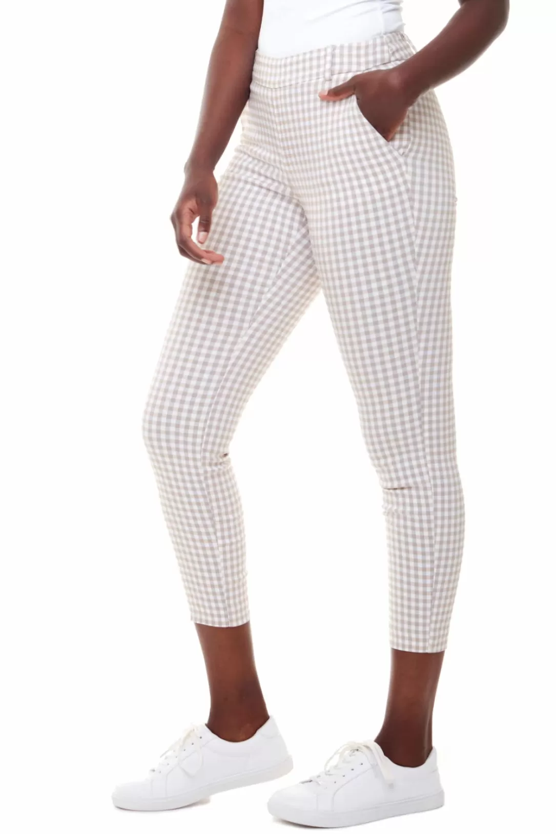 Women I Love Tyler Madison Gwyneth Gingham Trouser Pant-Tan | Up!