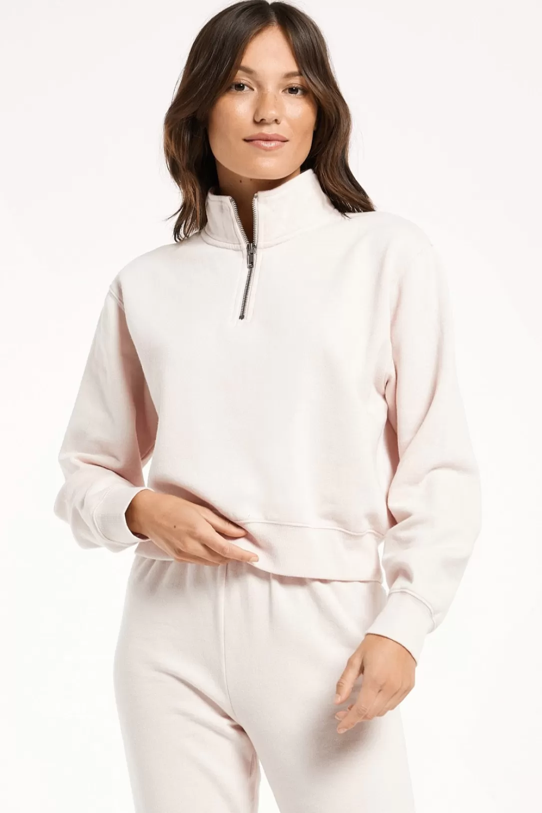 Women Z Supply Half Zip Sweatshirt-Pink Sky | -New