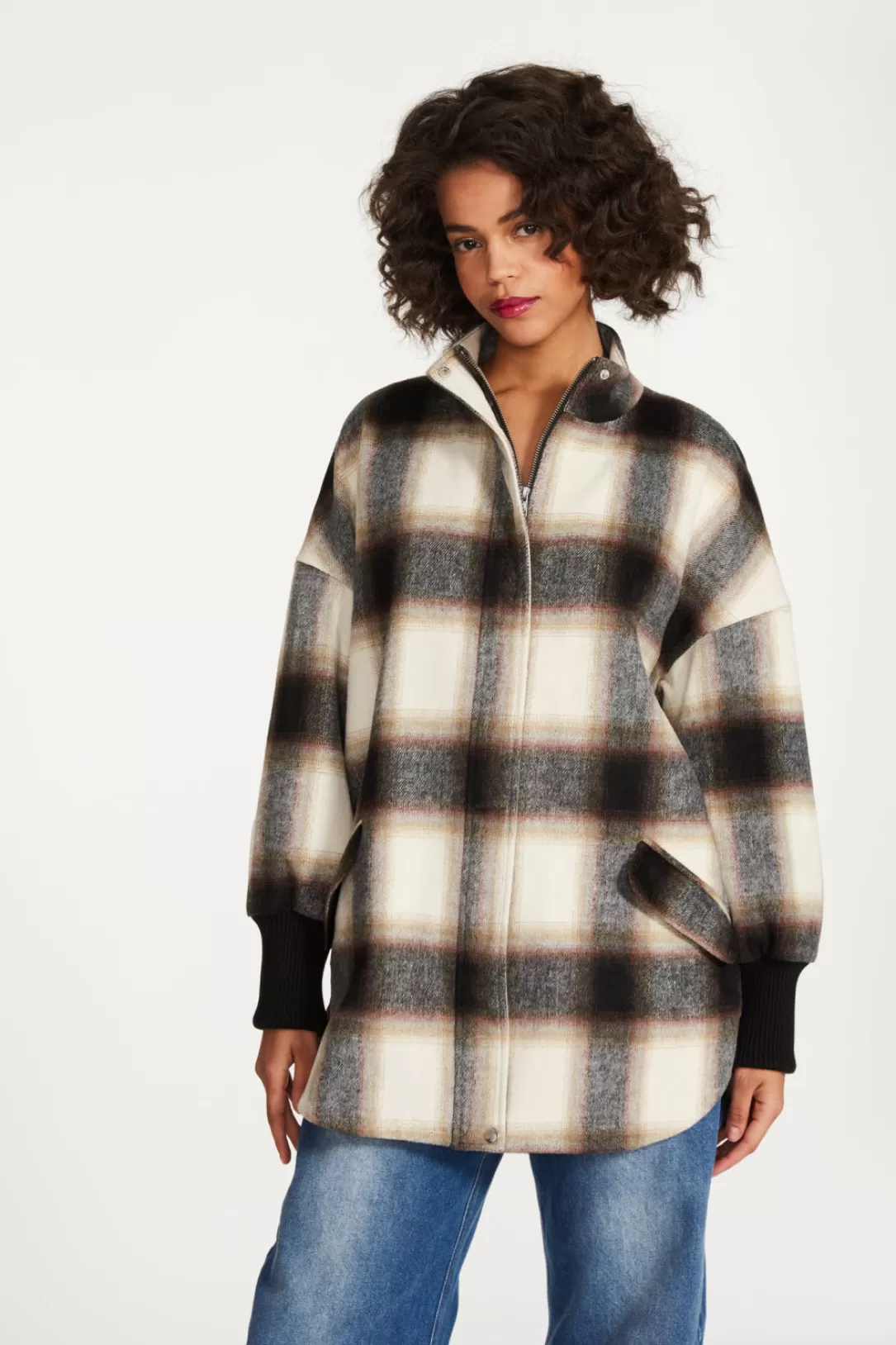 Women BB Dakota by Steve Madden Harper Plaid Jacket-Black |