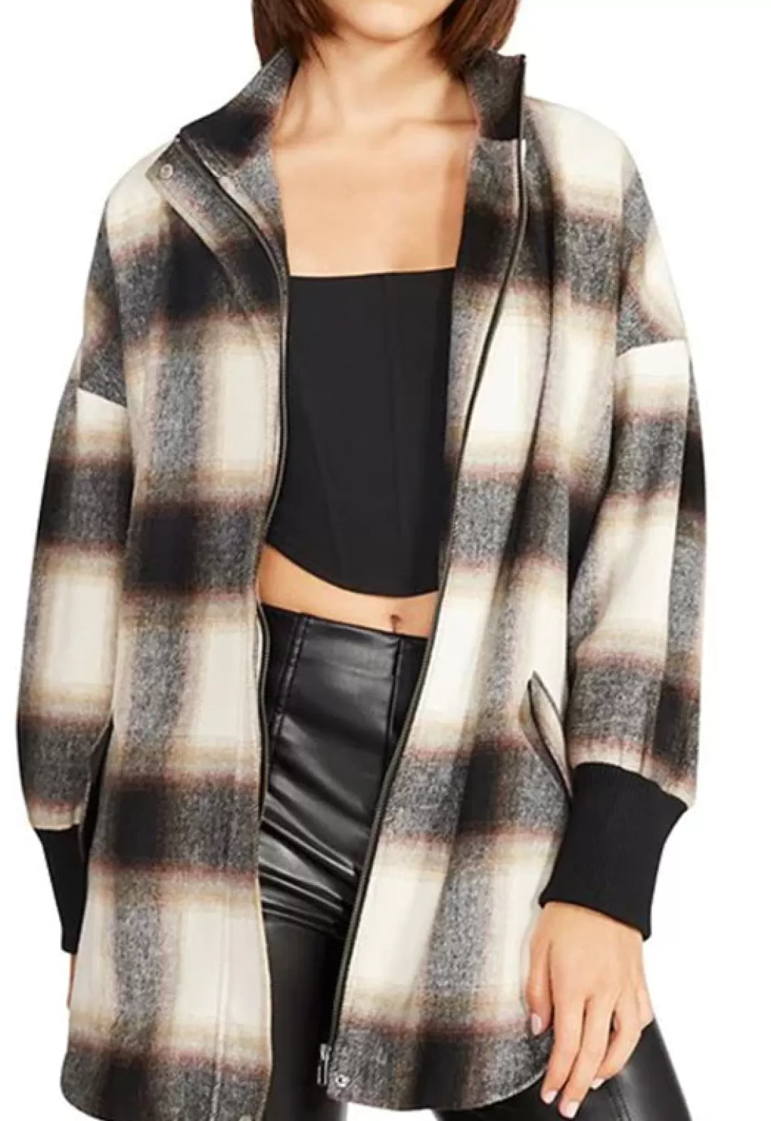 Women BB Dakota by Steve Madden Harper Plaid Jacket-Black |