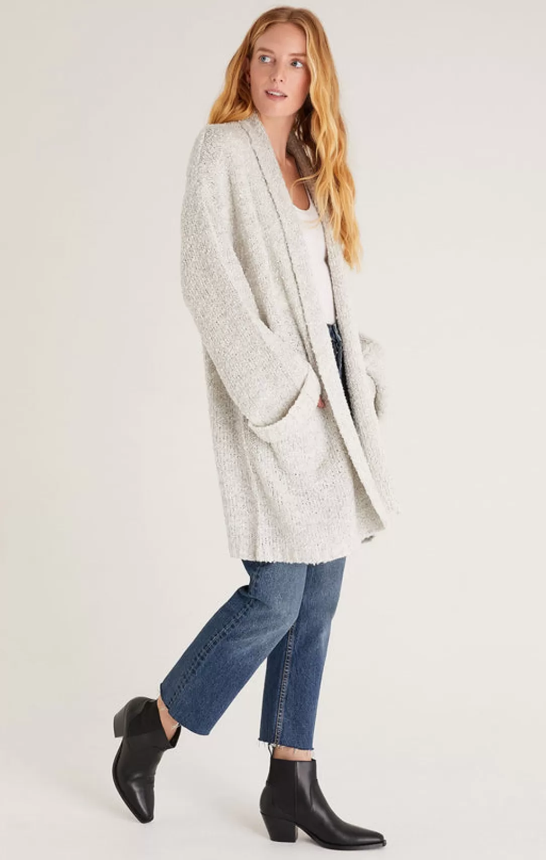 Women Z Supply Helen Oversized Cardigan-Heather Grey |