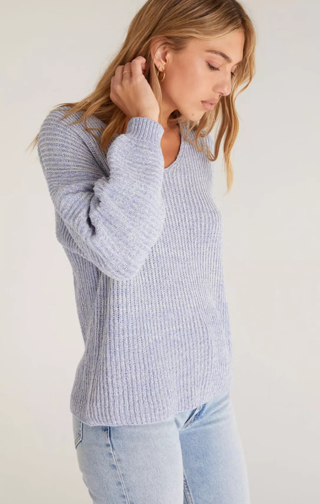 Women Z Supply Joni V-Neck Pullover-Blue Bird |