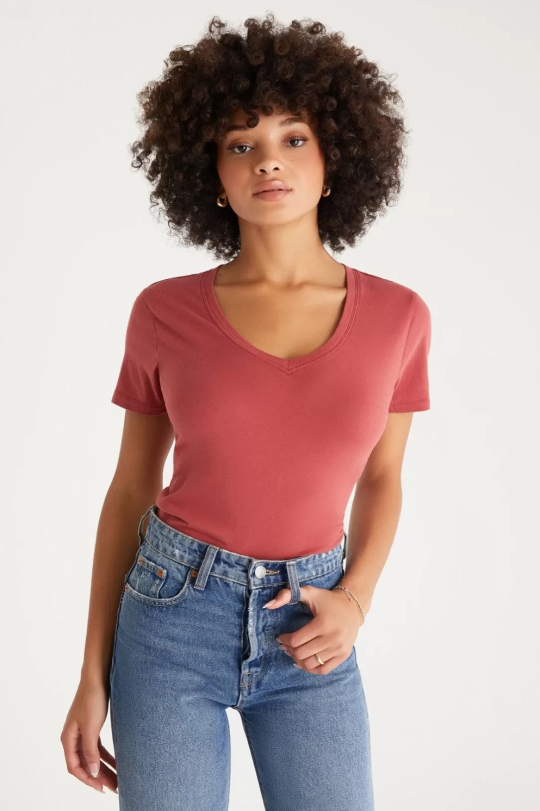 Women Z Supply Kasey Modal V-Neck Tee-Rouge |