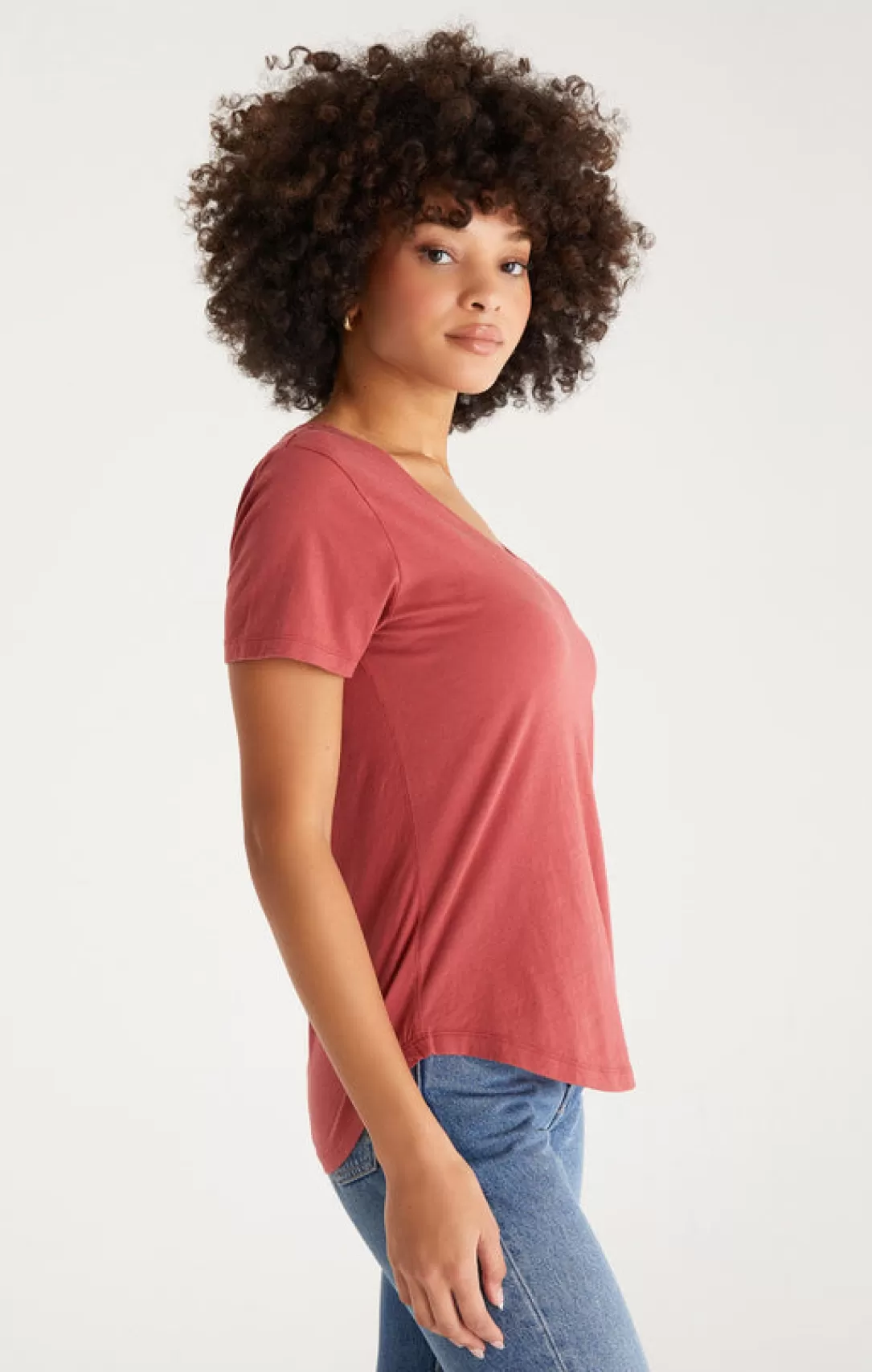 Women Z Supply Kasey Modal V-Neck Tee-Rouge |