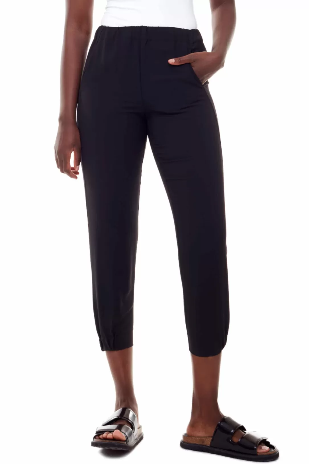 Women I Love Tyler Madison Keira Ruched Silk Jogger Pant-Black | Iltm