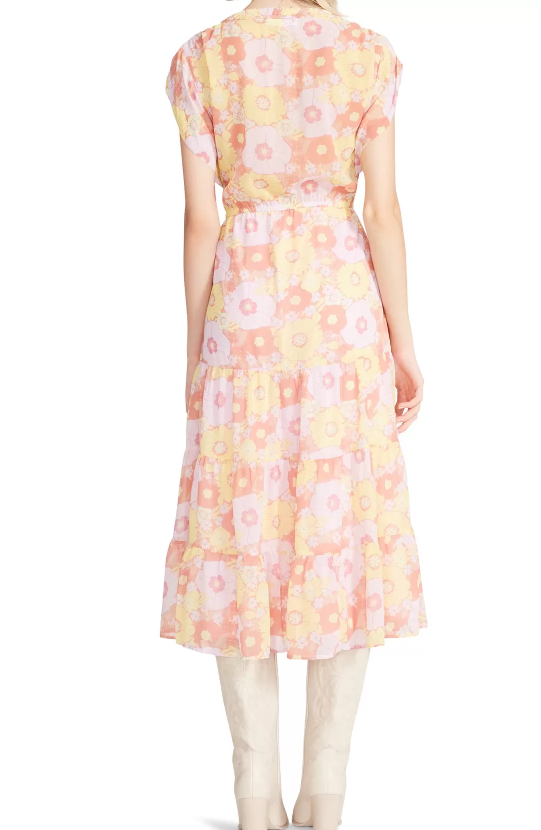 Women BB Dakota by Steve Madden Leigh Floral Midi Dress-Pink Multi |