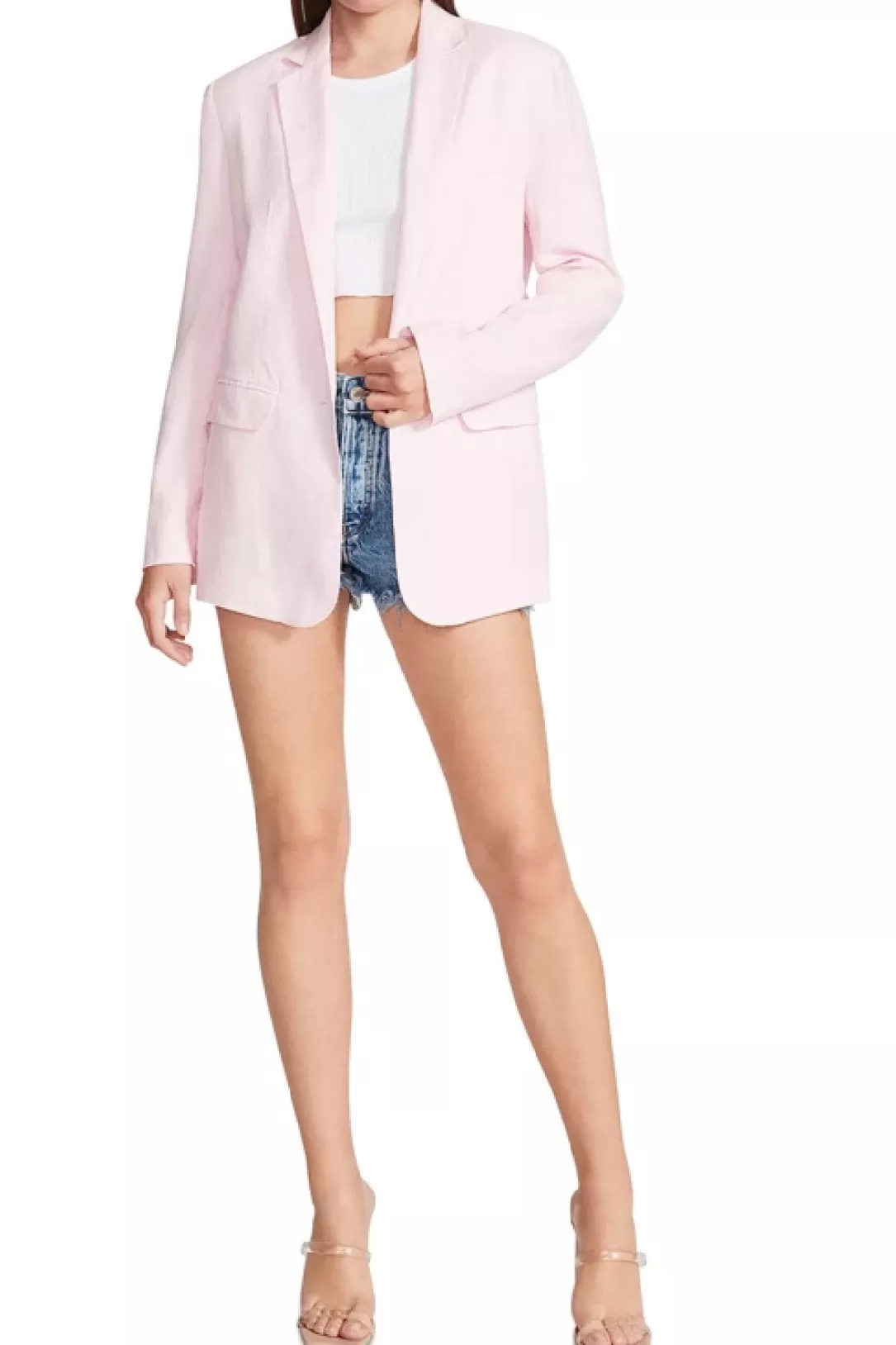 Women BB Dakota by Steve Madden Linen On The Edge Jacket-Pink |