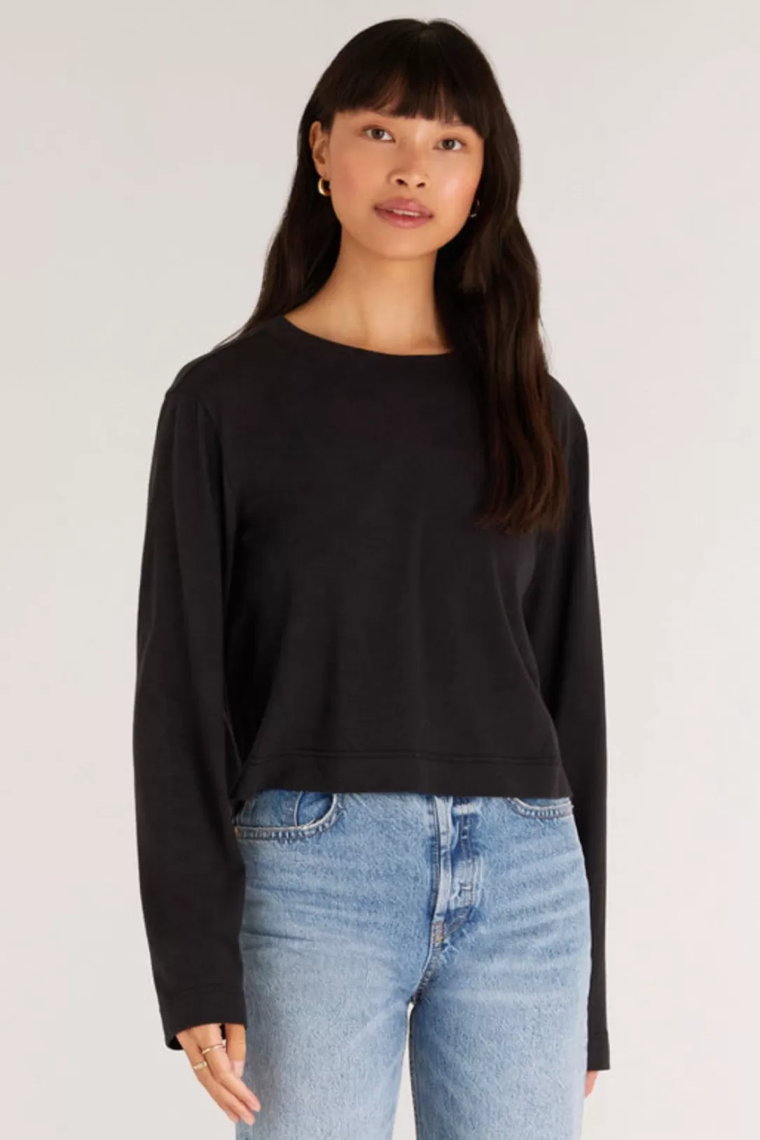 Women Z Supply Lupita Crop Long Sleeve Top-Black |