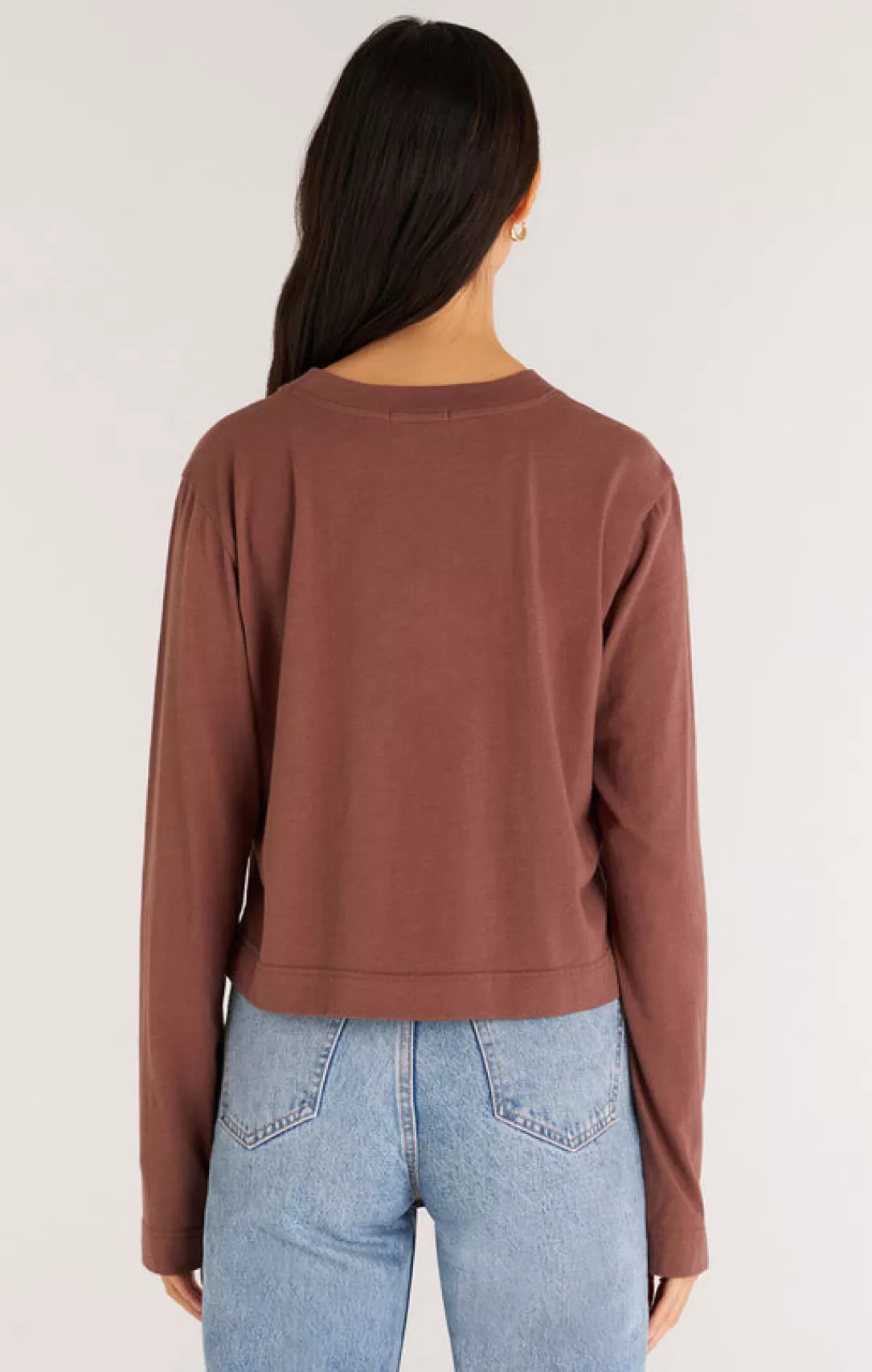 Women Z Supply Lupita Crop Long Sleeve Top-Espresso |