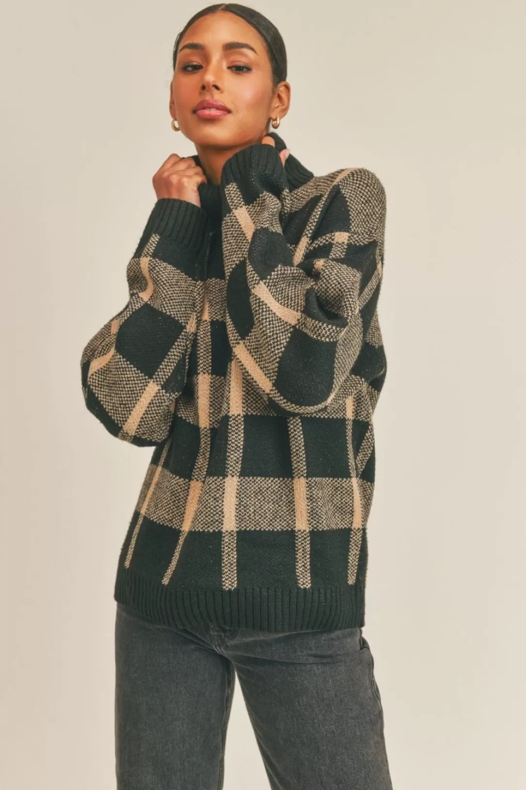 Women Sage The Label Marilyn Plaid Turtleneck Sweater |