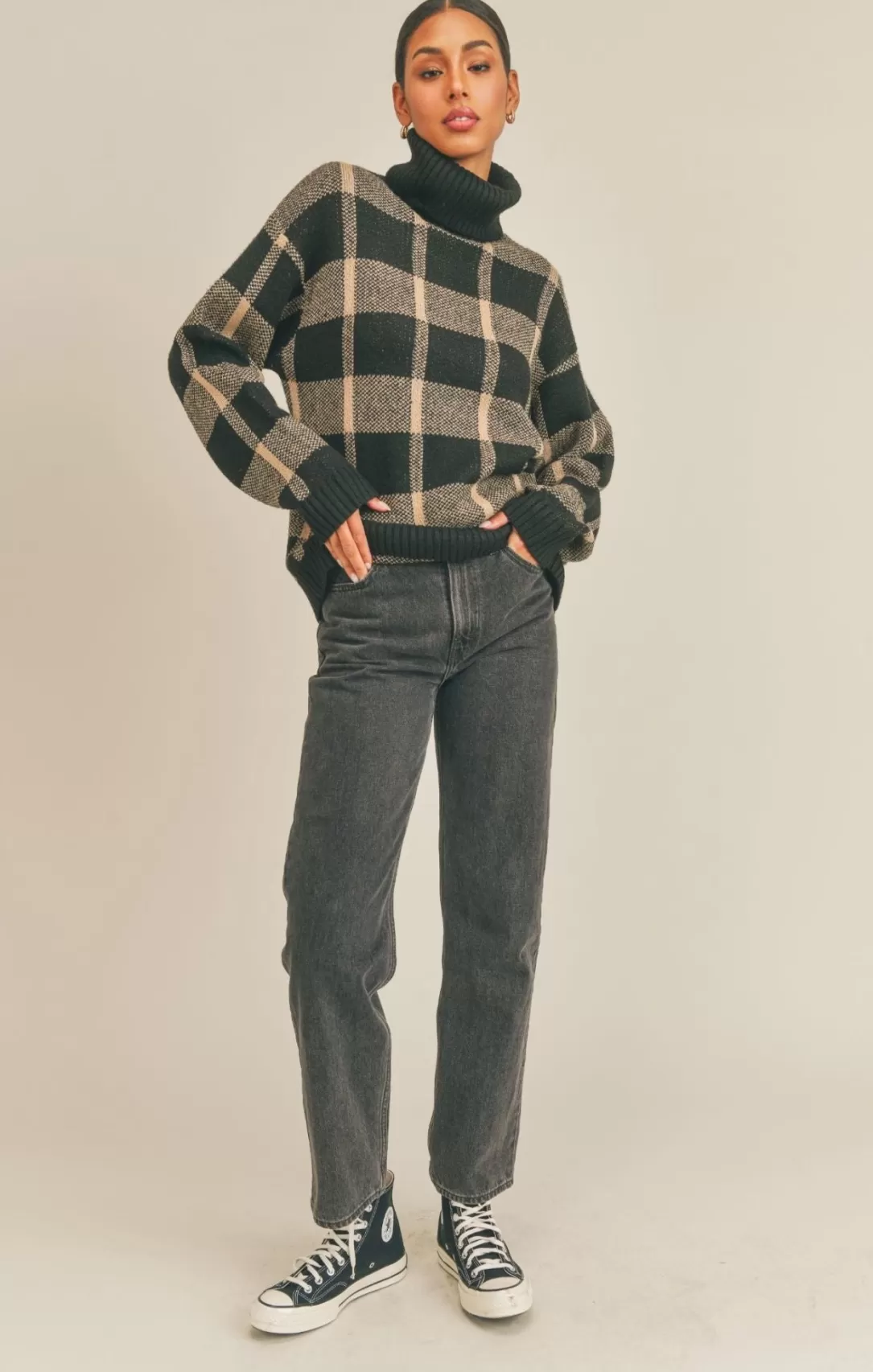 Women Sage The Label Marilyn Plaid Turtleneck Sweater |