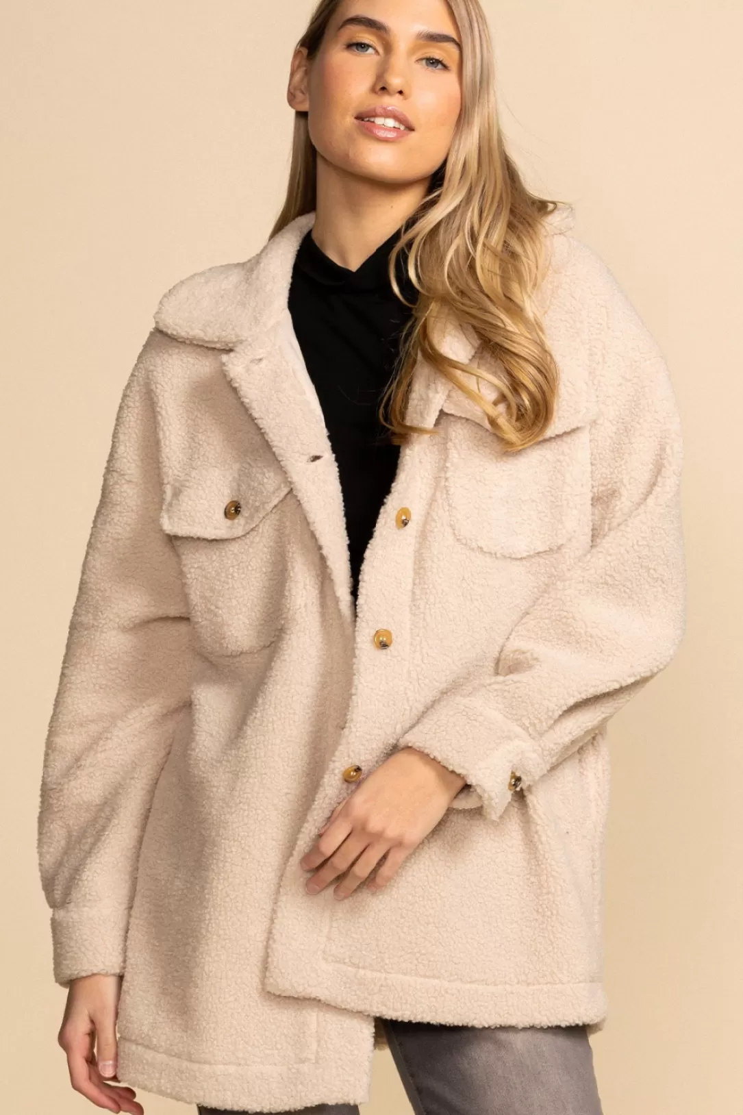 Women Pink Martini Narla Teddy Coat-Beige |